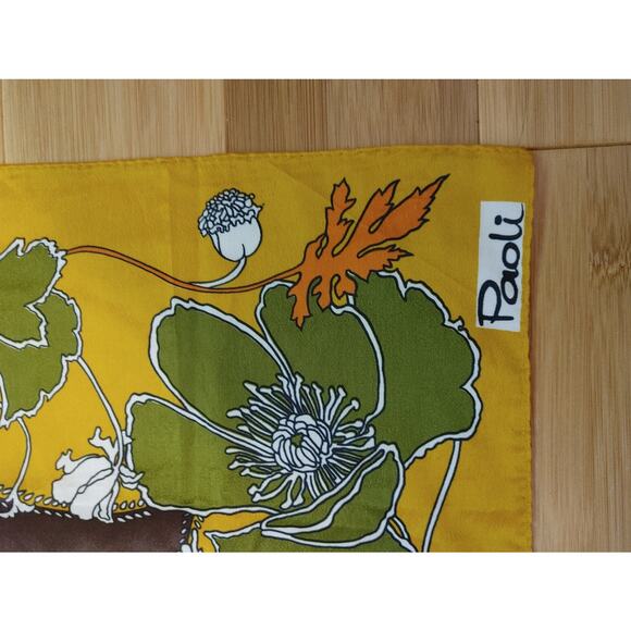 Vintage Paoli 60s 70s Scarf Floral Funky Avocado Green Sheer 20.5 x 22 - Picture 2 of 3